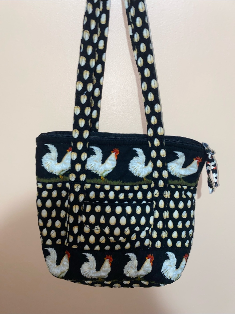 Vintage Vera Bradley Black Rooster Pattern Quilted Bag